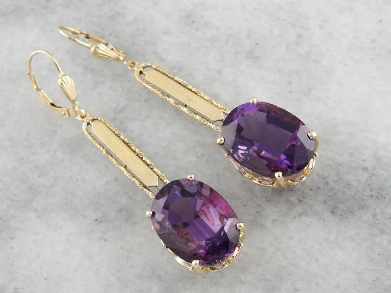 Ladies earrings eye-catching designs-Large Amethyst Dangle Earrings