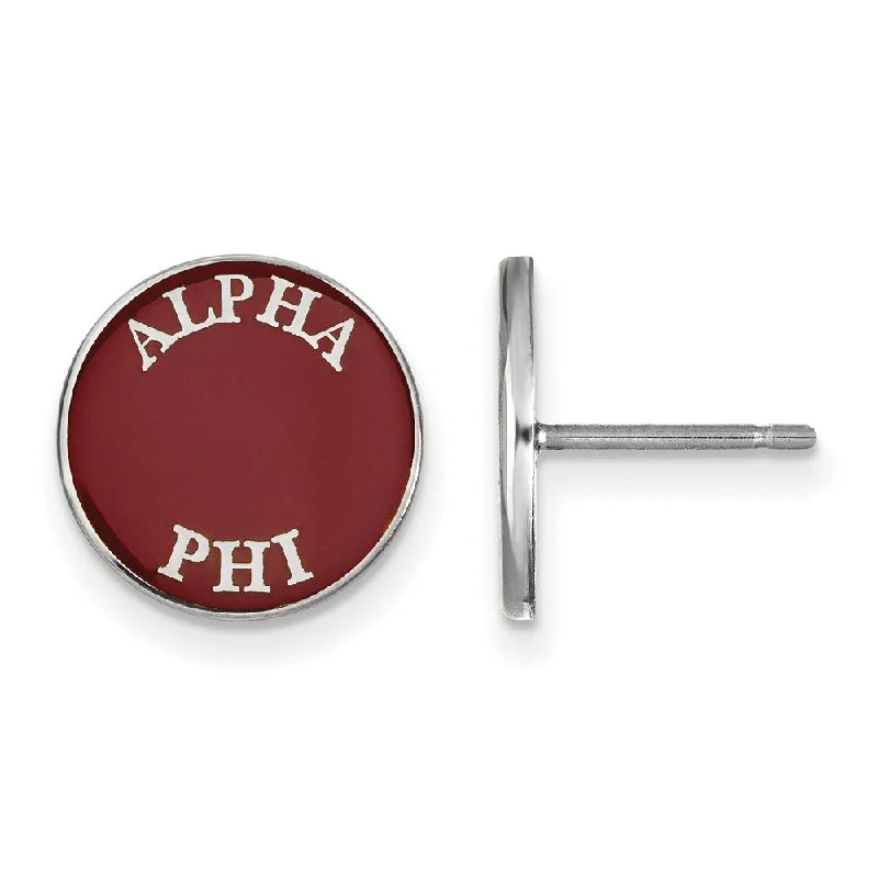 Ladies earrings lightweight comfort designs-Sterling Silver Alpha Phi Enamel Disc Post Earrings