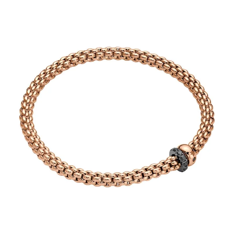 Ladies bracelets raised detail styles-Ladies bracelets raised detail styles-Flex'it Solo 18ct Rose Gold Bracelet With Black Diamond Set Rondles