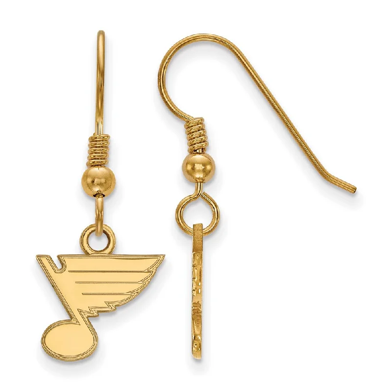 Ladies earrings graduated size designs-SS 14k Yellow Gold Plated NHL St. Louis Blues XS Dangle Earrings