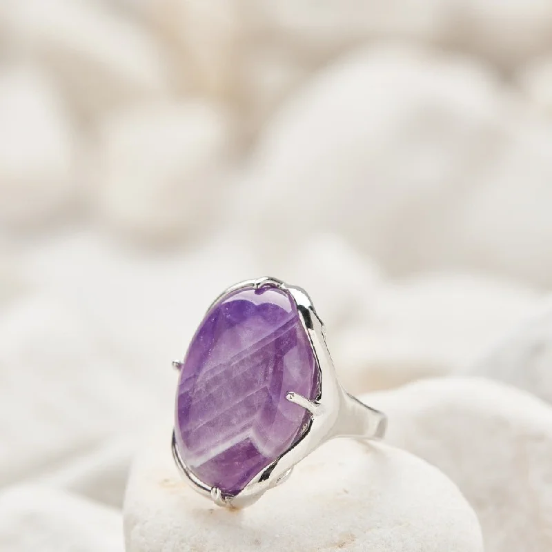 Ladies rings raised detail styles-Natural Amethyst Gemstone Ring