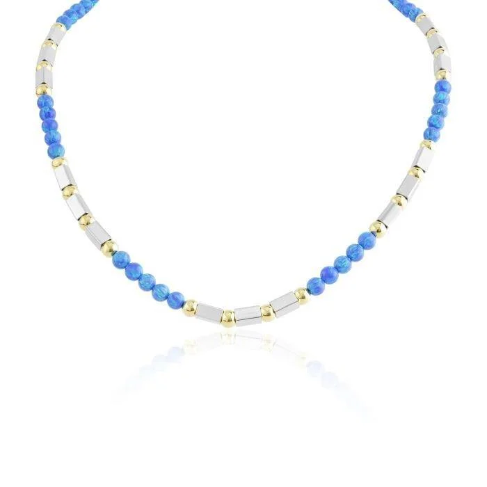 Ladies necklaces Celtic knot necklaces-Lavan Light Blue Opal Gold and Silver Necklace