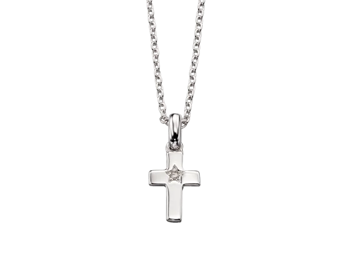 Ladies necklaces ceramic crafted designs-Little Star Sterling Silver Grace Diamond Cross Necklace