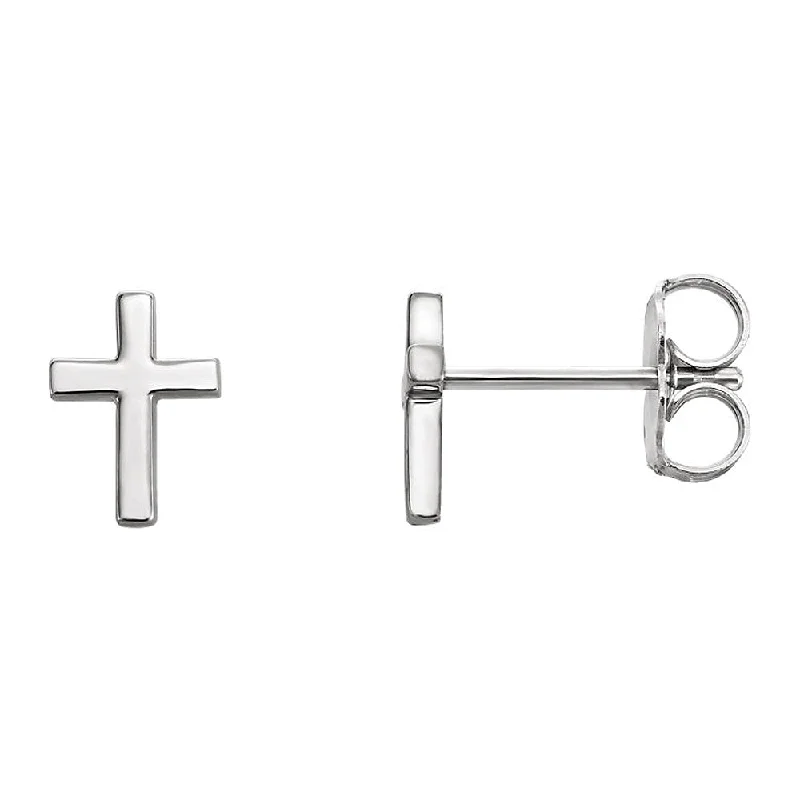 Ladies earrings halo accent designs-5.5 x 7.5mm (3/16 x 1/4 Inch) 14k White Gold Tiny Cross Stud Earrings