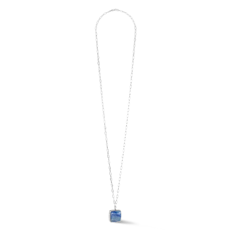 Ladies necklaces secure fit designs-Coeur De Lion Silver Blue Square Aventurine Amulet Necklace