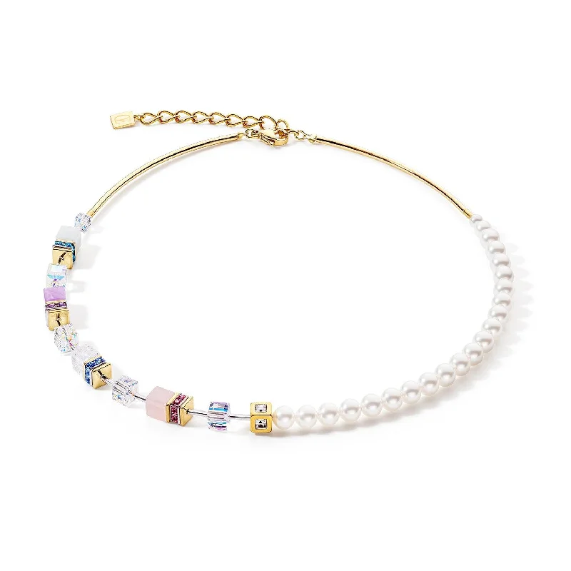 Ladies necklaces quiet luxury necklaces-Coeur de Lion Pastel GeoCUBE® and Precious Pearls Fusion Necklace