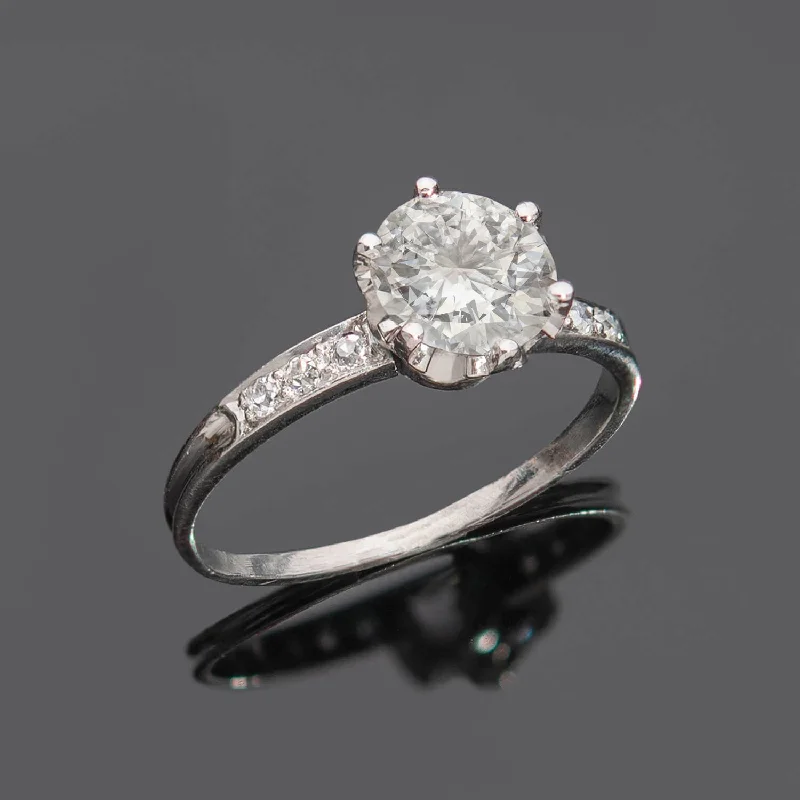 Ladies engagement rings heritage solitaires-Art Deco 18k Diamond Engagement Ring 1.03ct