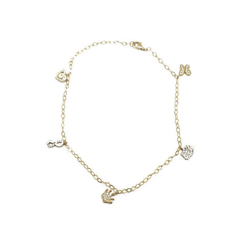 Ladies bracelets sunken gem designs-Ladies bracelets sunken gem designs-Lovely Charm Anklet Bracelet (14K)