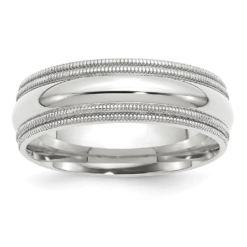 Ladies rings office-friendly elegance-7mm 10K White or Yellow Gold Double Milgrain Edge Comfort Fit Band