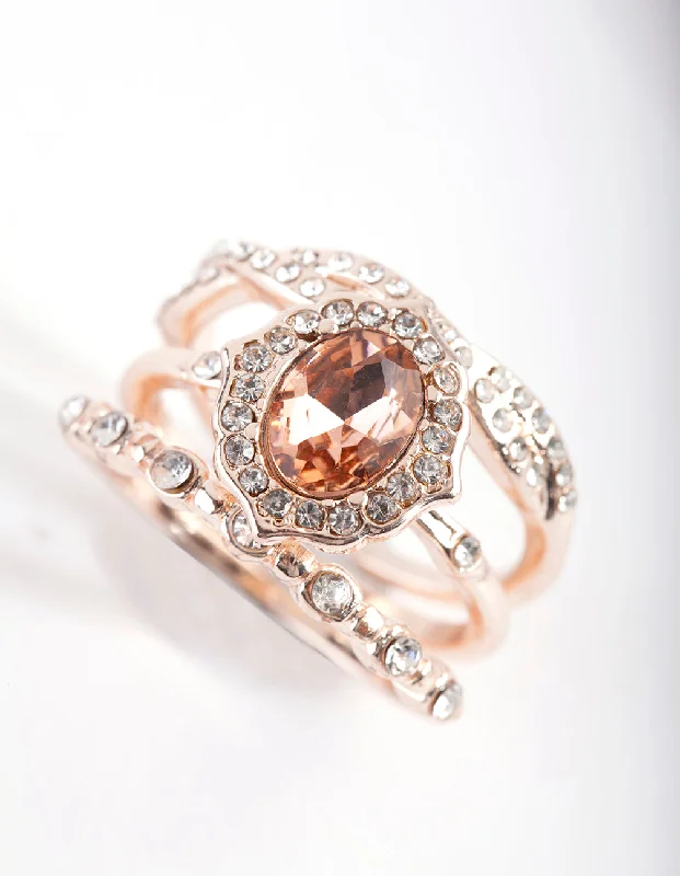 Ladies engagement rings modern halo-Rose Gold Engagement Ring Stack