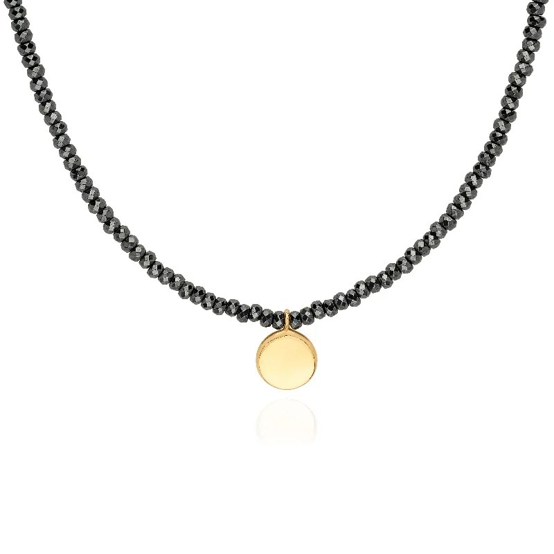 Ladies necklaces holographic effect necklaces-Anna Beck Beaded Hematite Circle Pendant Necklace