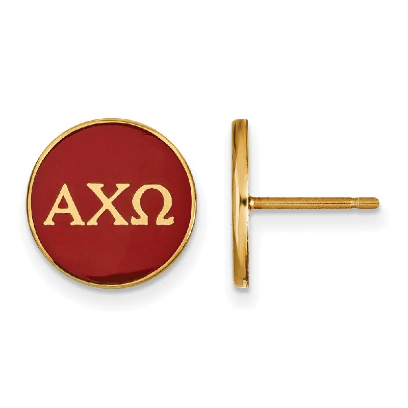 Ladies earrings trendy fashion picks-14K Plated Silver Alpha Chi Omega Red Enamel Disc Post Earrings