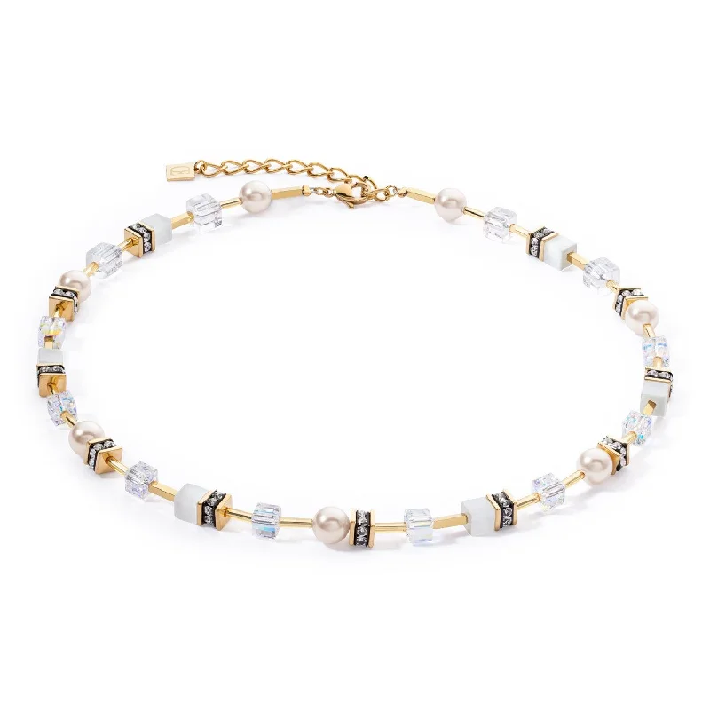 Ladies necklaces fair trade styles-Coeur De Lion GeoCUBE® Iconic Pearl Mix Gold-White Necklace