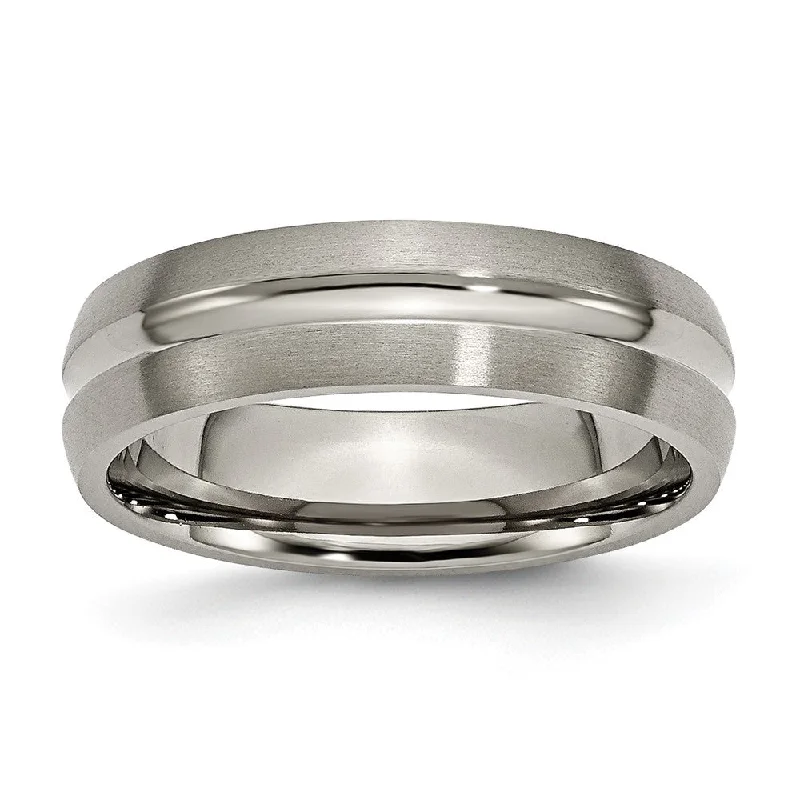 Ladies rings salt-and-pepper styles-Titanium 6mm Center Grooved Standard Fit Band