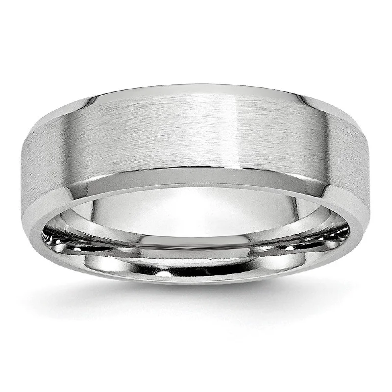 Ladies rings open band patterns-7mm Cobalt Polished Beveled Edge Flat Satin Standard Fit Band