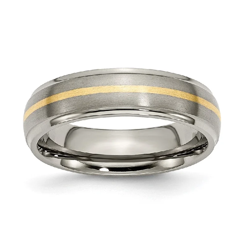 Ladies rings memory-inspired pieces-6mm Titanium & 14k Gold Inlay Ridged Edge Standard Fit Band