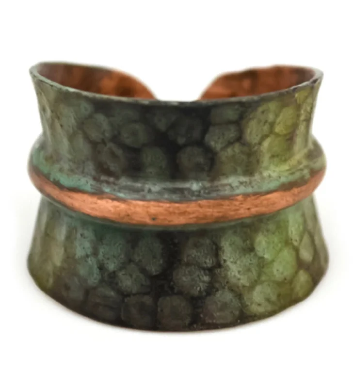 Ladies rings asymmetrical design picks-Copper patina ring