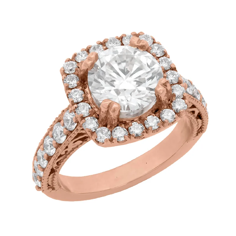 Ladies engagement rings yellow gold solitaires-Estate 14k Rose Gold Diamond Engagement Ring 1.51ct