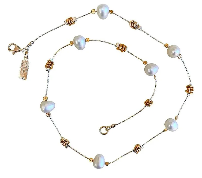 Ladies necklaces Native American styles-Yaron Morhaim 14ct Rolled Gold and Freshwater Pearl Necklace