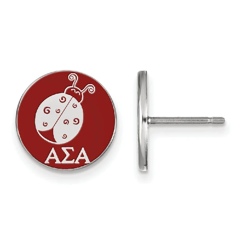 Ladies earrings cubist style designs-Sterling Silver Alpha Sigma Alpha Red Enamel Ladybug Post Earrings