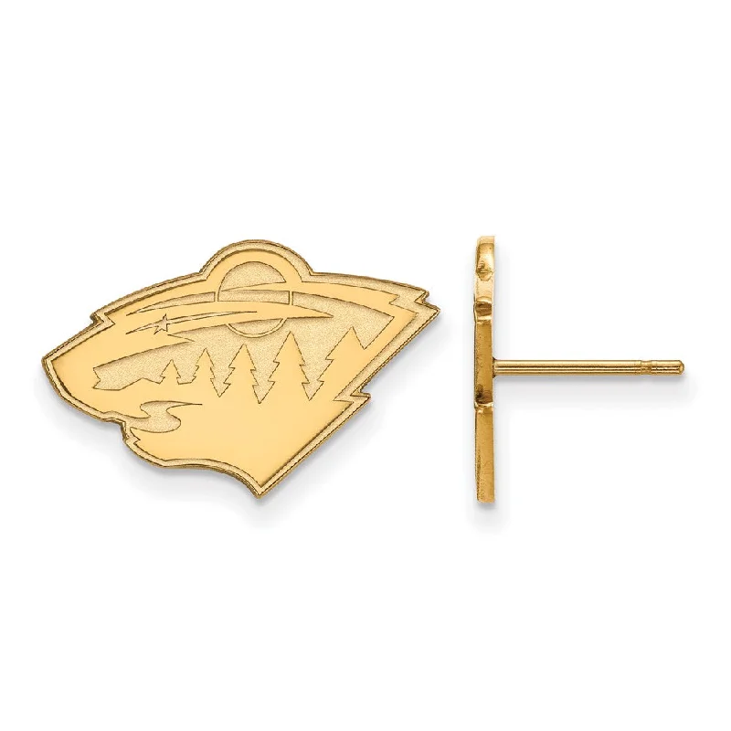 Ladies earrings ergonomic shape styles-SS 14k Yellow Gold Plated NHL Minnesota Wild Small Post Earrings