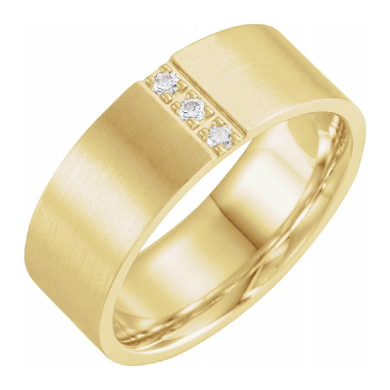 Ladies rings retro futuristic styles-8mm 14K Yellow Gold 1/10 CTW Diamond Satin Comfort Fit Flat Band