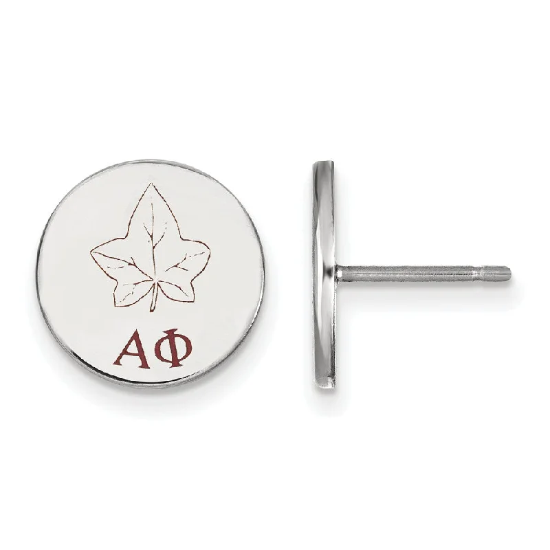 Ladies earrings etched pattern styles-Sterling Silver Alpha Phi Enamel Post Earrings