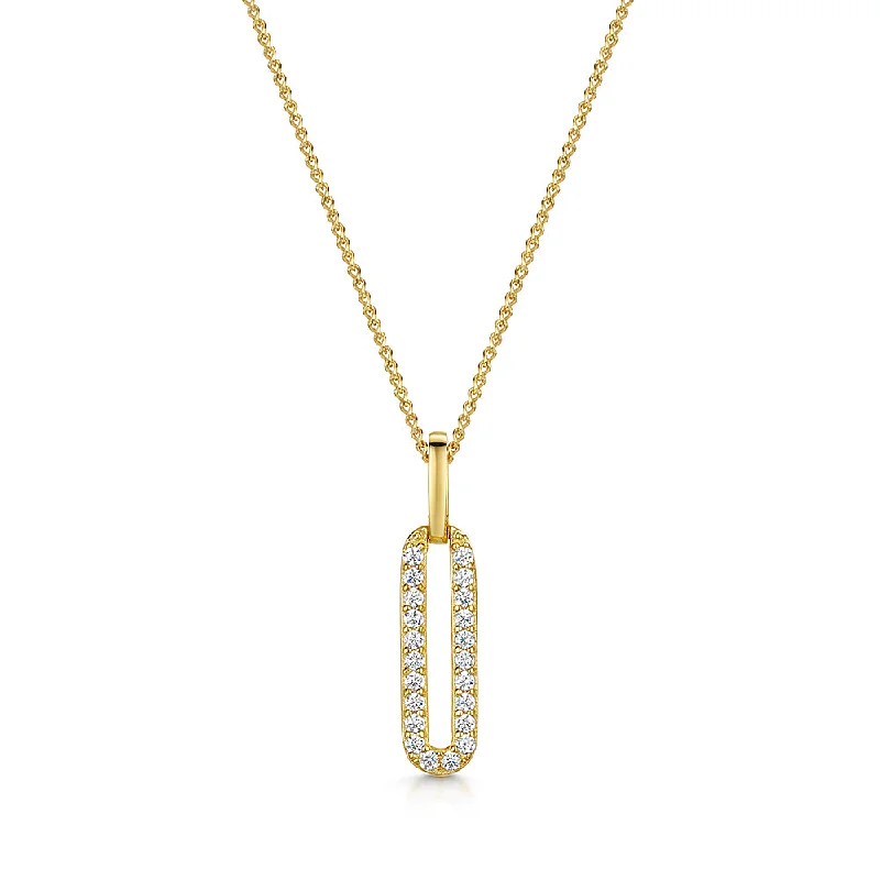 Ladies necklaces rose quartz styles-Jools Gold Vermeil Zirconia Paperlink Drop Pendant Necklace