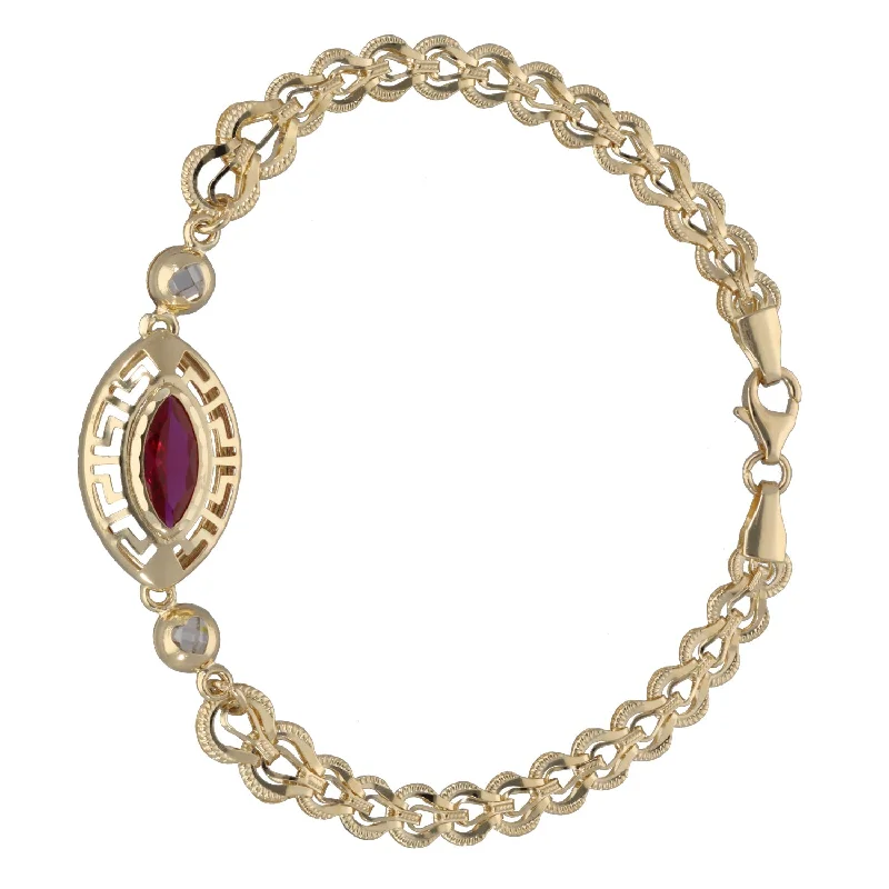 Ladies bracelets titanium modern designs-Ladies bracelets titanium modern designs-New 14ct Gold Red Stone Greek Key Bracelet