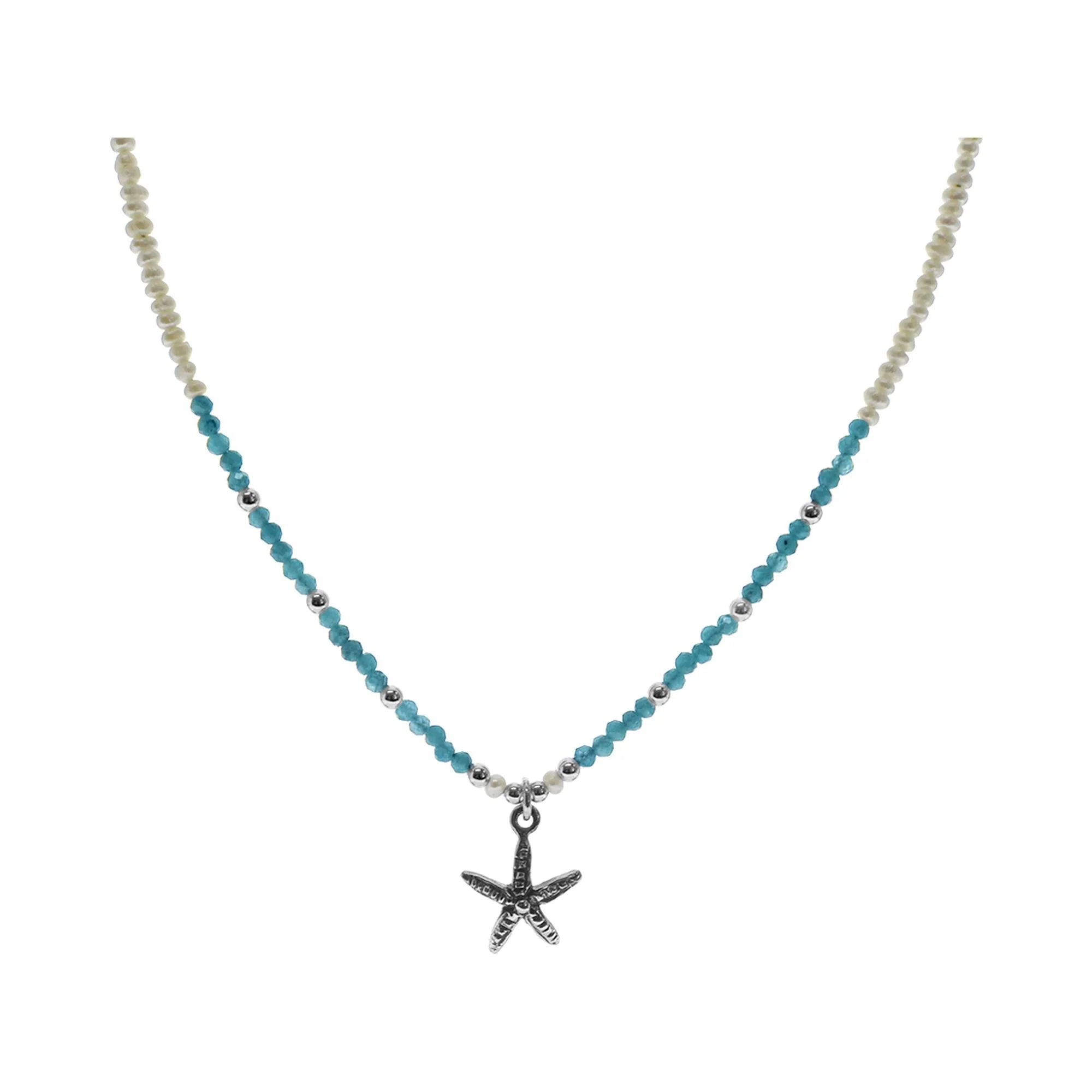 Ladies necklaces sci-fi inspired necklaces-Sterling Silver Apatite and Pearl Starfish Necklace