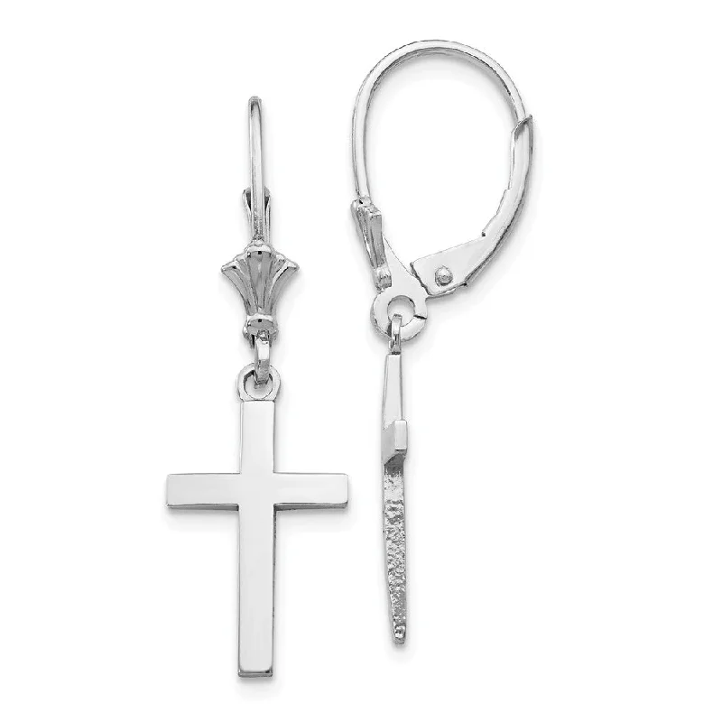 Ladies earrings ideal proposal gifts-Polished Hollow Cross Lever Back Earrings in 14k White Gold