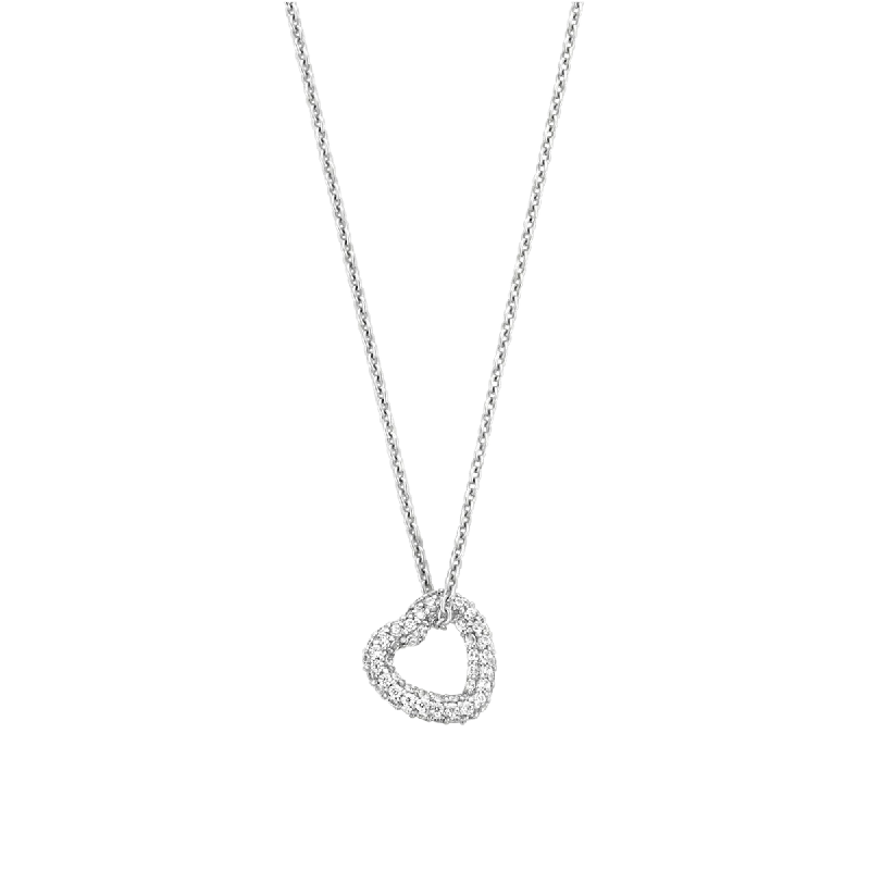 Ladies necklaces multi-stone necklaces-Ti Sento Platinum Silver Cubic Zirconia Pave Heart Necklace