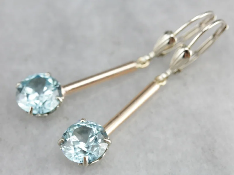 Ladies earrings retro futuristic styles-Long Blue Zircon Drop Earrings