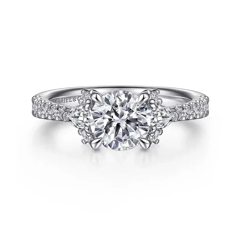 Ladies engagement rings investment value-Ami - 14K White Gold Round Three Stone Diamond Engagement Ring (Setting Only)