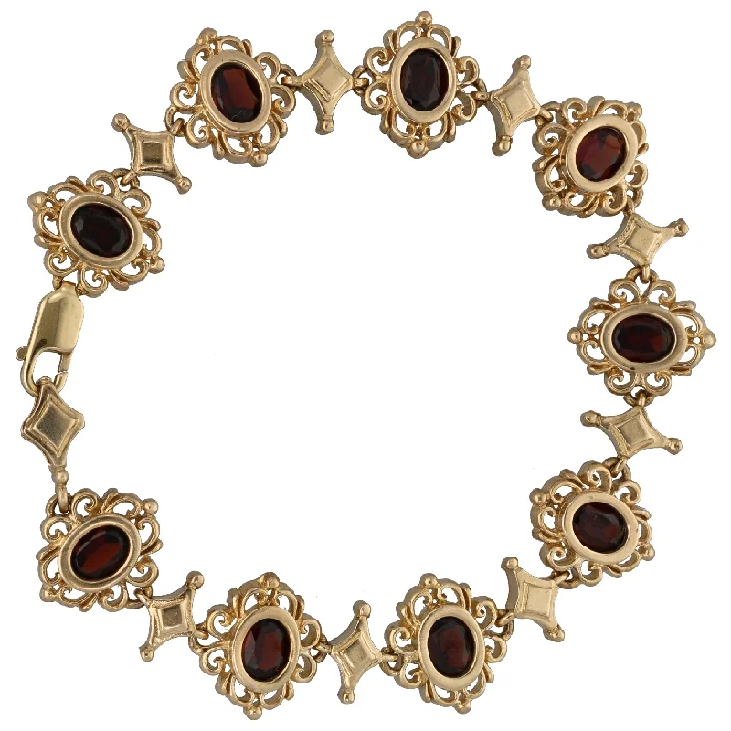 Ladies bracelets brilliant cut designs-Ladies bracelets brilliant cut designs-9ct Gold Garnet Fancy Stone Set Bracelet