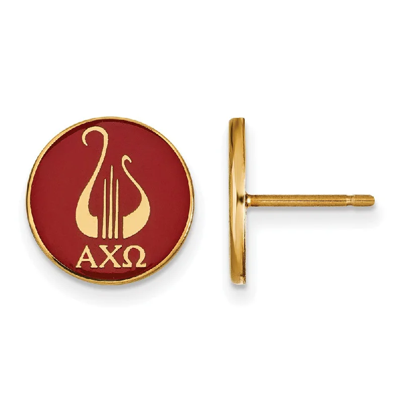 Ladies earrings rose-cut diamond styles-14K Plated Silver Alpha Chi Omega Enamel Lyre Disc Post Earrings