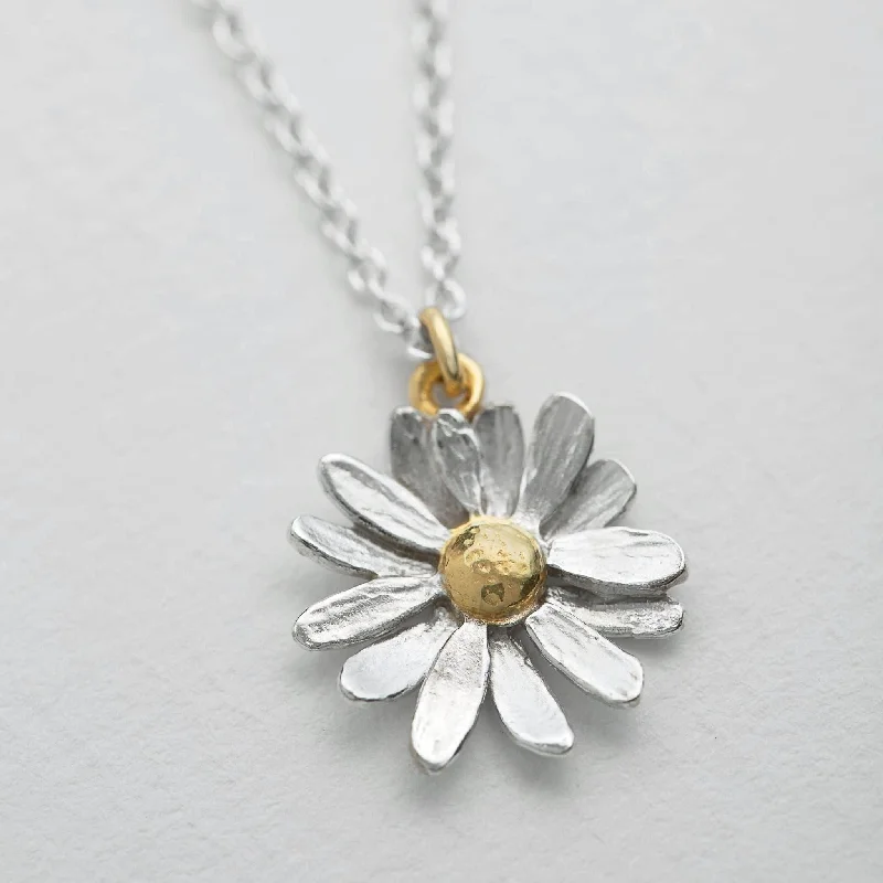 Ladies necklaces five-stone pendant styles-Alex Monroe Silver and Gold Daisy Necklace