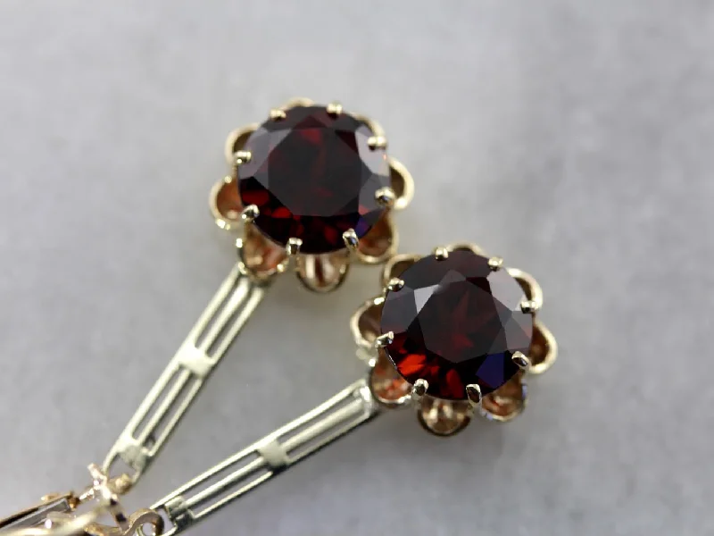 Ladies earrings African motif styles-Elegant Garnet Drop Earrings with Vintage Elements