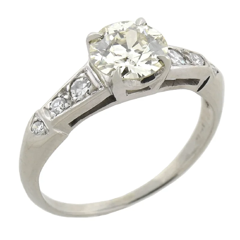 Ladies engagement rings mixed cut diamonds-Art Deco 14kt Diamond Engagement Ring 1.10ct