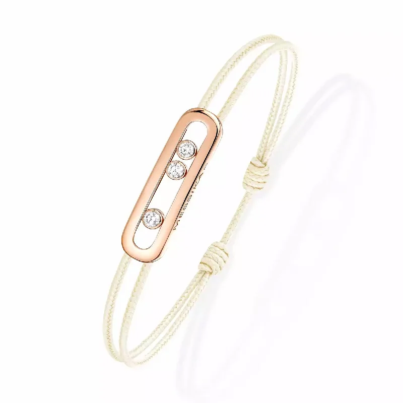 Ladies bracelets layered band designs-Ladies bracelets layered band designs-18ct Pink Gold Diamond Set Messika Cares Cream Cord Bracelet