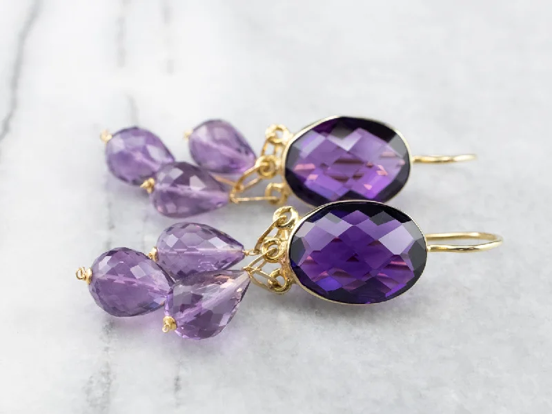 Ladies earrings Christmas gift designs-Bold Beaded Amethyst Drop Earrings