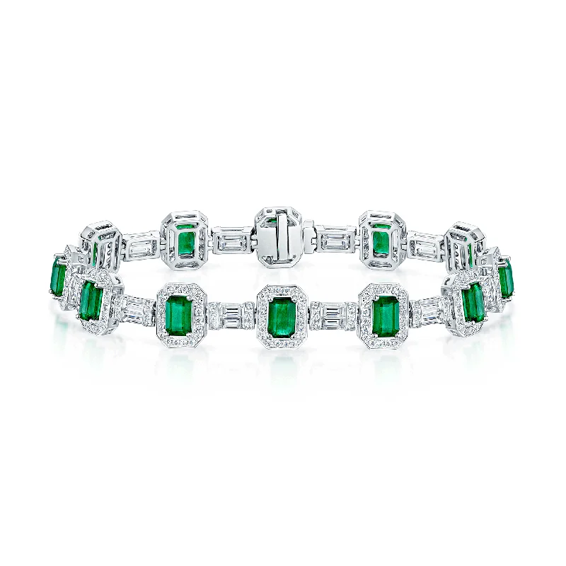 Ladies bracelets summer vibe bracelets-Ladies bracelets summer vibe bracelets-18ct White Gold Emerald And Diamond Halo Vintage Tennis Bracelet