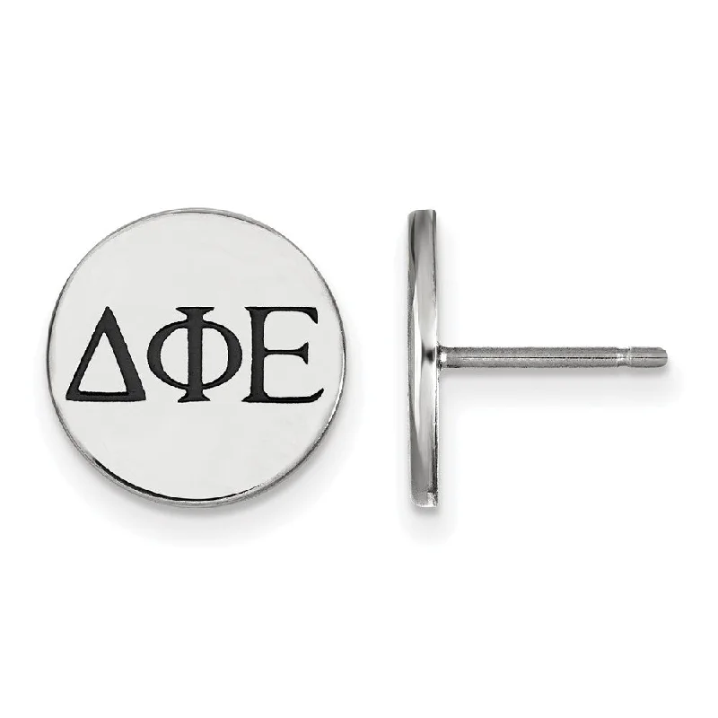 Ladies earrings multi-tier styles-Sterling Silver Delta Phi Epsilon Black Enamel Greek Post Earrings