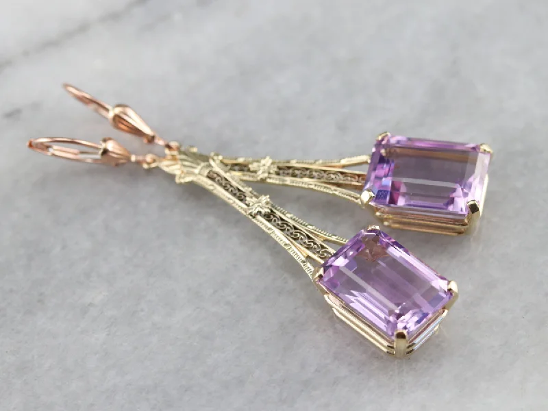 Ladies earrings artisan cooperative designs-Floral Filigree Amethyst Drop Earrings