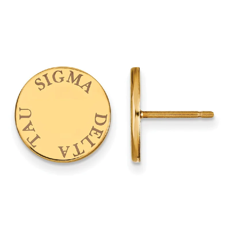 Ladies earrings punk style vibes-14K Plated Silver Sigma Delta Tau Brown Enamel Post Earrings