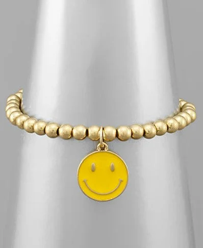 Ladies bracelets physical store locations-Ladies bracelets physical store locations-Smile Face & Metal Ball Bracelet - Yellow