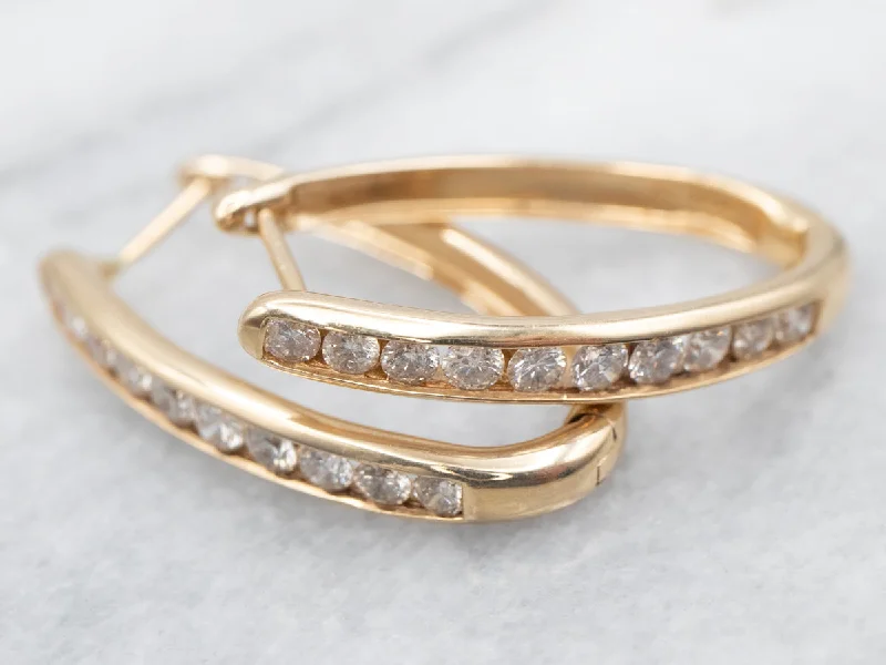 Ladies earrings worldwide fashion appeal-Diamond Oval Hoop Earrings in Gold