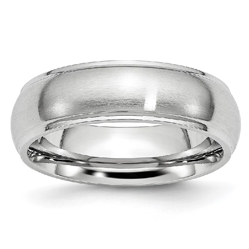 Ladies rings group custom styles-7mm Cobalt Satin Domed Polished Ridged Edge Standard Fit Band