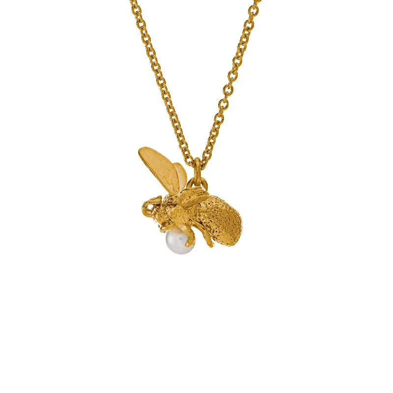 Ladies necklaces iridescent finish designs-Alex Monroe Flying Bee Necklace - Freshwater Pearl and 22ct Gold Plate