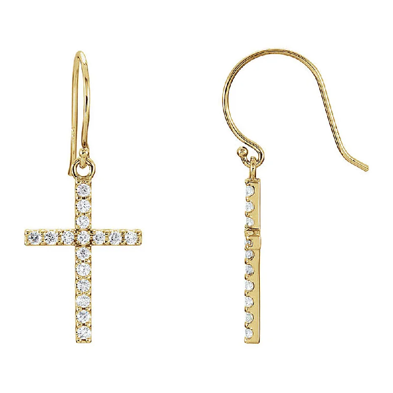 Ladies earrings commitment charm styles-14k Yellow Gold 1/2 CTW (G-H, I1) Diamond Dangle Cross Earrings